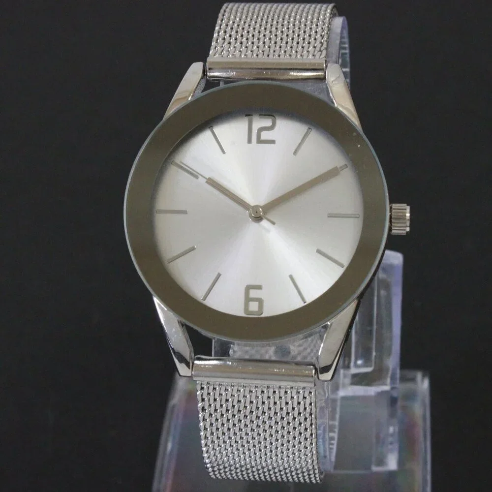 Accutime Ladies Quartz Watch Silver Tone With Wire Milanese Bracelet 34mm